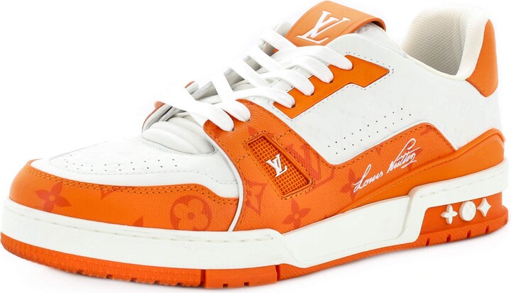 Pre-owned Louis Vuitton Lv Trainer Leather Low Trainers In Orange