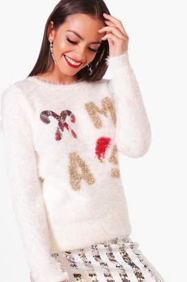 boohoo Fluffy Knit Sequin Christmas Jumper