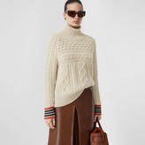 Thumbnail for your product : Burberry Icon Stripe Cuff Cable Knit Cashere Sweater