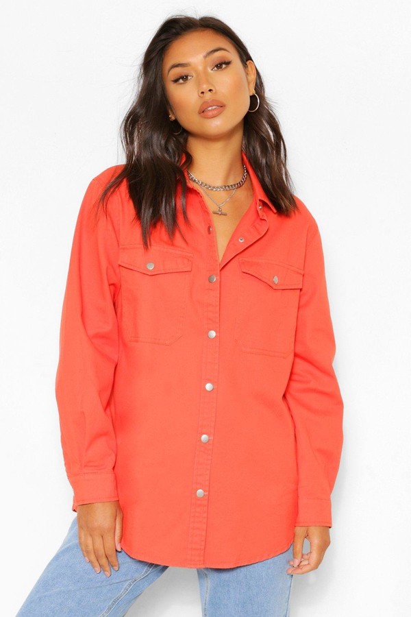 orange denim shirt