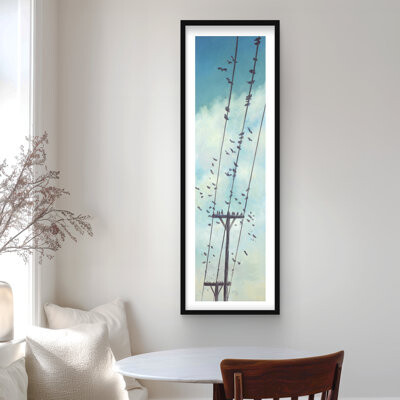 Lark Manor Birds on Electric Wire - Framed Matted Print for Home Decor