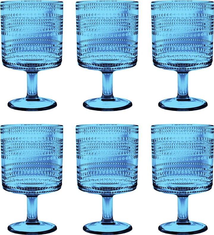 Abode Homewares Beaded Stacking Goblet, Indoor/Outdoor, Cobalt Blue, 14.8 oz., Set of 6