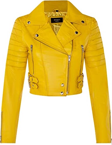Infinity Leather Ladies Cropped Jacket Short Body Gothic Top Yellow ...