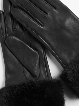 John Lewis & Partners Faux Fur Trim Leather Gloves, Black