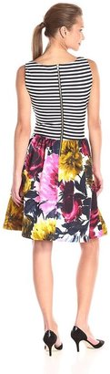 Taylor Stripe and Floral Print A-line Dress 5997M