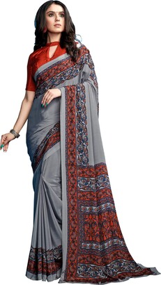 Jaanvi fashion Women's Pure Crepe Silk Printed Saree with Blouse