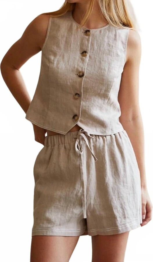 CRESCENT Donnie Contrast Stitch Shorts In Oatmeal