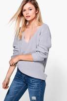 Thumbnail for your product : boohoo Petite Shauna Oversized V Neck Jumper