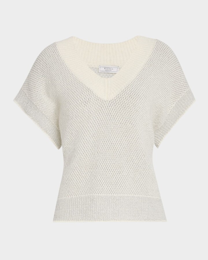 Peserico Knit Short-Sleeve V-Neck Sweater