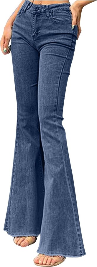 TDTYK Women's Flared Jeans Solid Color Tight Flare Denim Pants