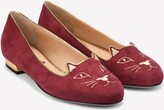 Thumbnail for your product : Charlotte Olympia Kitty Suede Leather Flats