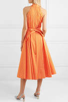 Thumbnail for your product : Sara Battaglia Striped Cotton-poplin Halterneck Midi Dress - Bright orange
