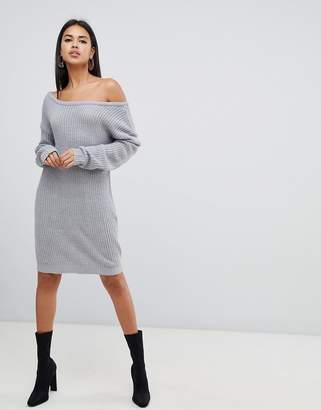 Missguided off shoulder knitted jumper dress