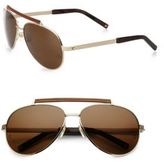 Thumbnail for your product : Montblanc 63mm Leather-Trimmed Aviator Sunglasses