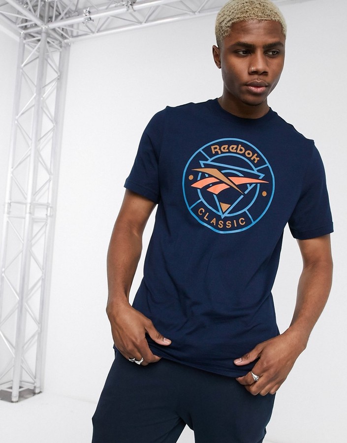 Reebok classic t-shirt with circle vector print in navy - ShopStyle