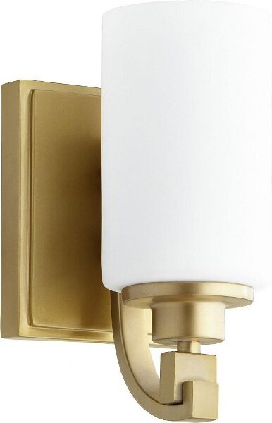 Quorum Lighting QuorumLightingLancasterGlassWallSconce1LightAgedBrass5Wx9.5Hx6DDampRated