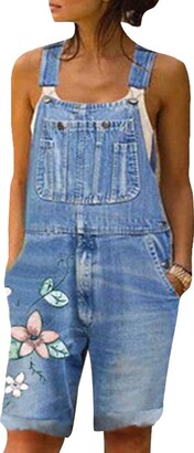 Finerun Women's Buckle Strap Denim Jumpsuit Loose Fit Embroidery Short Pants  Side Pockets Romper - ShopStyle