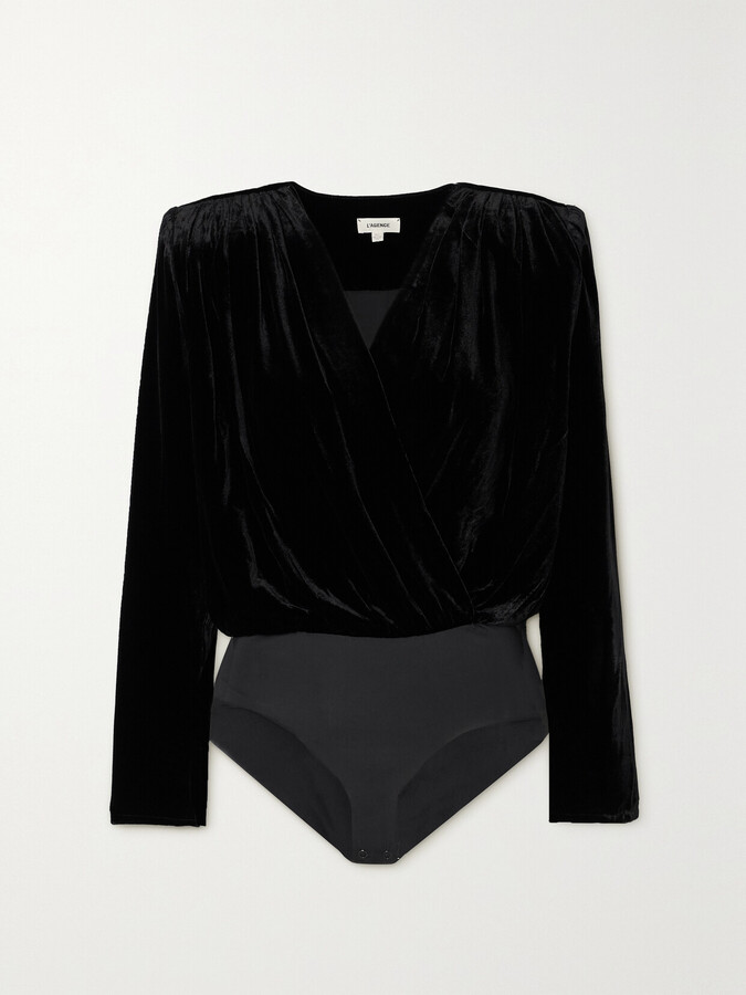 L'Agence Kallie Velvet And Stretch-jersey Bodysuit - Black
