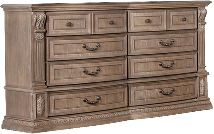 Furniture of America Anatole Modern 8-Drawer Dresser with Dentil Moldings, Weathered Oak