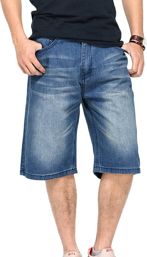 YOUCAI Men's Denim Shorts 3/4 Cargo Shorts Loose Fit Capri Long