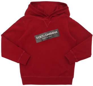 Dolce & Gabbana Logo Tag Print Hooded Cotton Sweatshirt