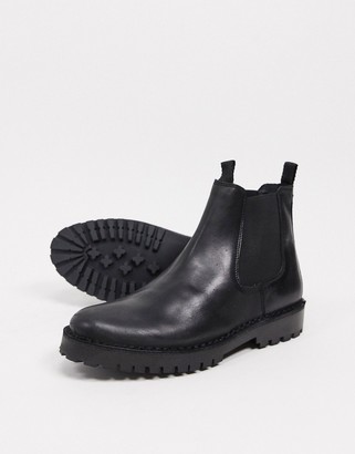 Selected leather chelsea boot with chunky sole in black - ShopStyle
