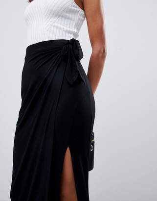 ASOS Design DESIGN wrap maxi skirt with tie waist and split