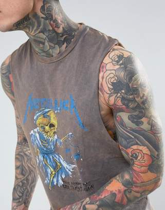 ASOS Metallica Sleeveless Band T-Shirt With Dropped Armhole And Acid Wash