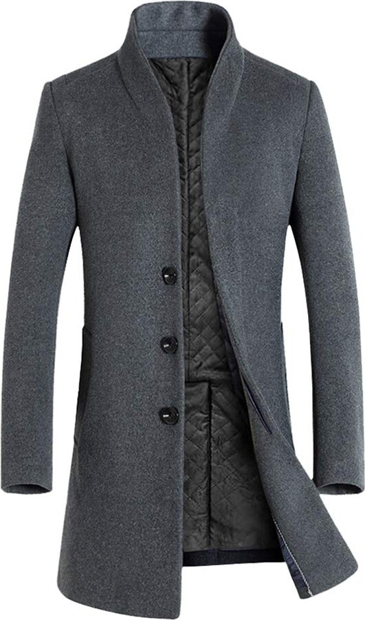 iCKER Mens Wool Woolen Coat Long Trench Coat Winter Casual Jacket Slim Fit Overcoat 