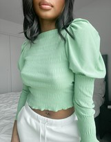 Thumbnail for your product : ASOS Petite DESIGN Petite slash neck with volume long sleeve top in mint green