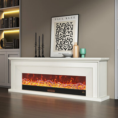 hanzhi White Solid Wood TV Cabinet Heating Fireplace