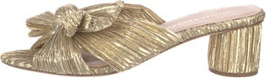 Loeffler Randall Slides Gold & Metallic Bow Accents Crossover Straps