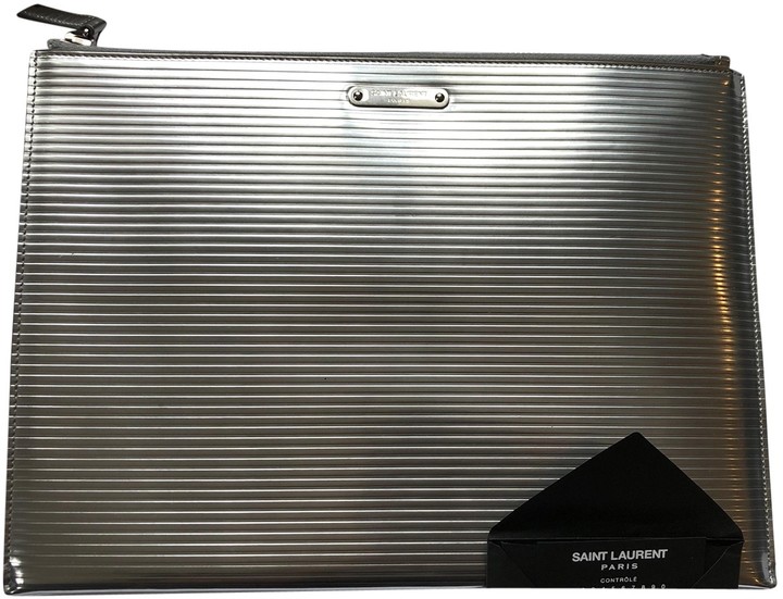 silver patent clutch bag