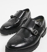 Thumbnail for your product : Silver Street wide fit chunky leather double monk brogues in black box