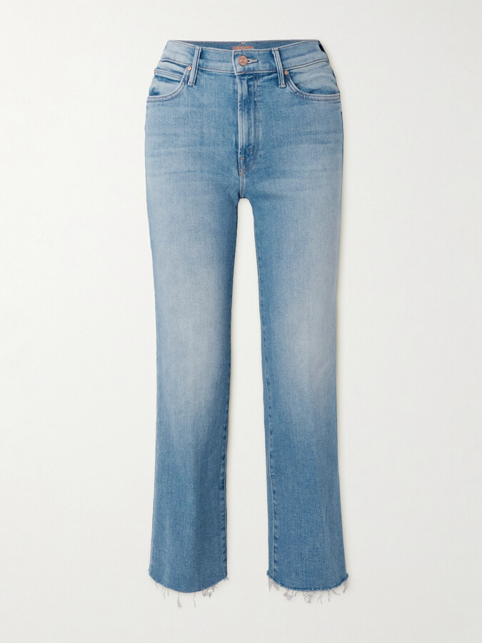 Mother The Kick It Ankle Fray Distressed High-rise Straight-leg Jeans - Blue