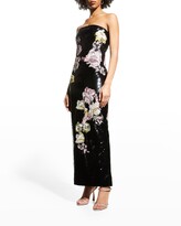 Thumbnail for your product : Monique Lhuillier Sequined Floral-Embroidered Strapless Column Gown