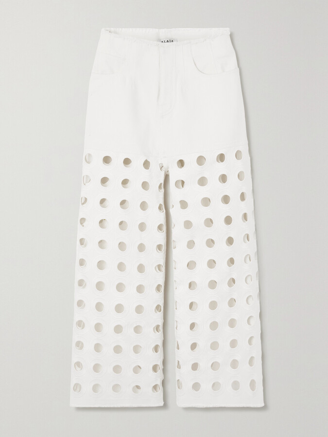 Alaïa - Embroidered Laser-cut Frayed Low-rise Jeans - White