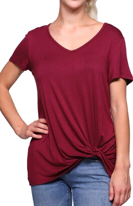Lmx+3f Womens Casual Loose Fit Basic Top T-Shirt Knot Tie Front Half Sleeve Tee Blouse Solid Color Soft Comfy Tops 