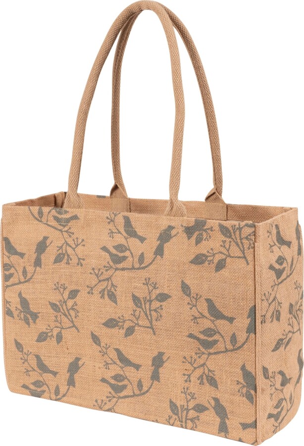 KAF Home Jute Market Tote Bag with Birds Print