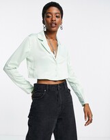 Thumbnail for your product : Reclaimed Vintage inspired satin co-ord shirt in green