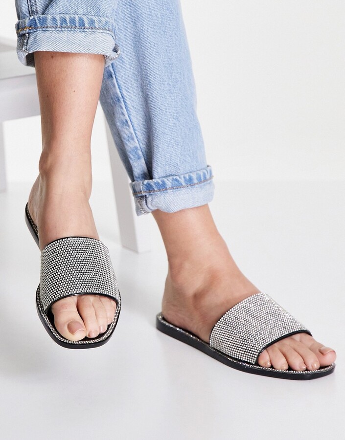 womens diamante sliders