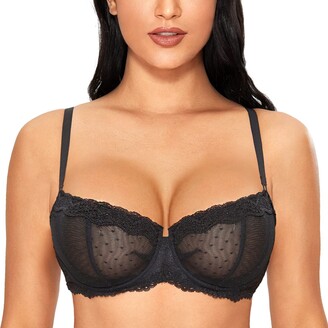 Women's See Through Unlined Sexy Lace Mesh Sheer Unpadded Demi Cup Bra  Underwire Bralettes