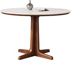 Corrigan Studio White&Walnut Round Sintered Stone Dining table