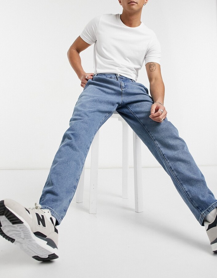 ASOS DESIGN double pleat jeans in light blue - ShopStyle