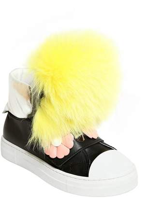 Fendi Nappa Leather Sneakers W/ Rabbit Fur