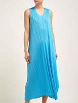 Thumbnail for your product : Pleats Please Issey Miyake Pleated Trapeze Cut V Neck Midi Dress - Womens - Blue