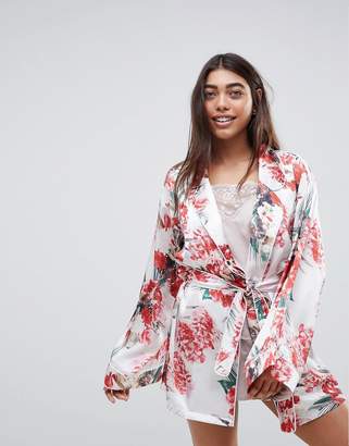 Missguided Bride Satin Floral Robe