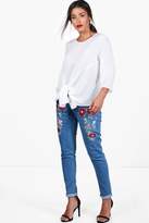 Thumbnail for your product : boohoo Maternity Layla Floral Embroidered Skinny Jeans