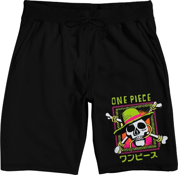 One Piece OnePieceLiveActionStrawHatSkull&CrossbonesPictureFrameMen'sBlackSleepPajamaShorts-3XL