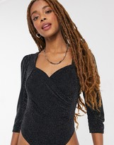 Thumbnail for your product : Miss Selfridge sweetheart wrap bodysuit in silver